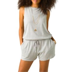 Prana Sylvie Romper in Oatmeal Stripe